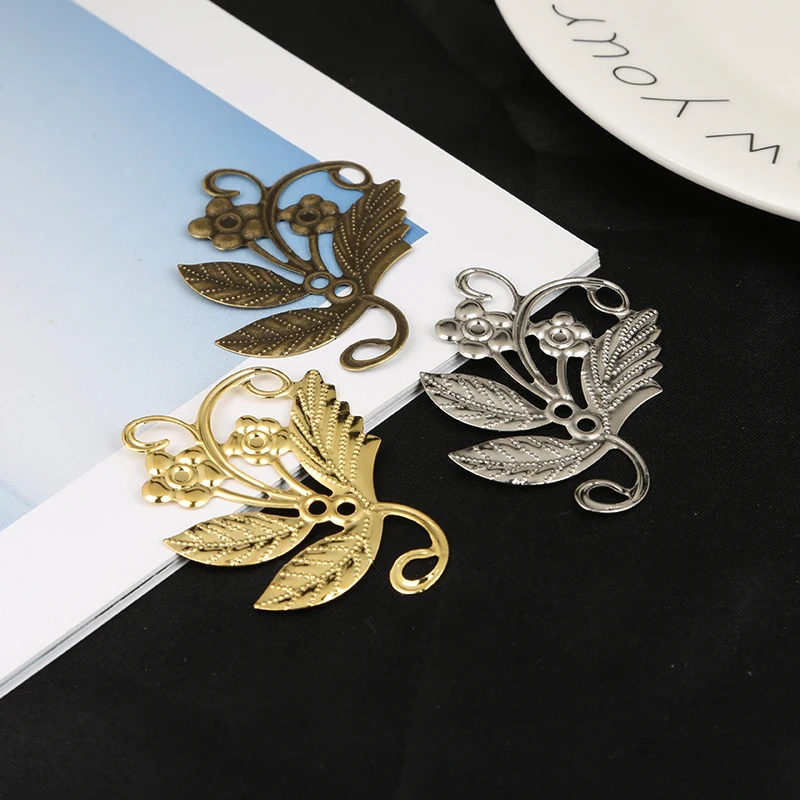 10-50 шт./лот позолоченные/бронзовые/Родиевые 40x49 мм филигранные соединители для обертывания цветов для изготовления ювелирных изделий «сделай сам», Очаровательная подвеска