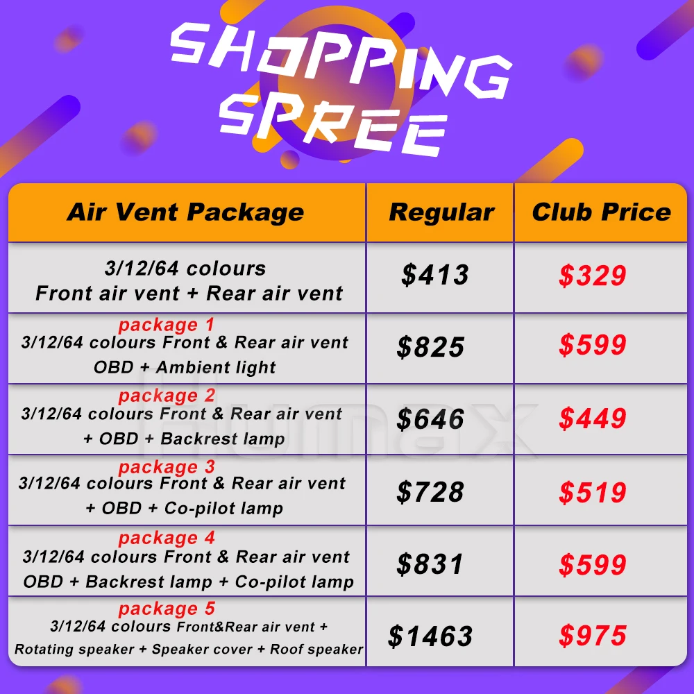 

For A /C/E/GLC/CLA class W205 W213 X253 W117 LED interior kit including turbine air vent speaker and ambient light lamp