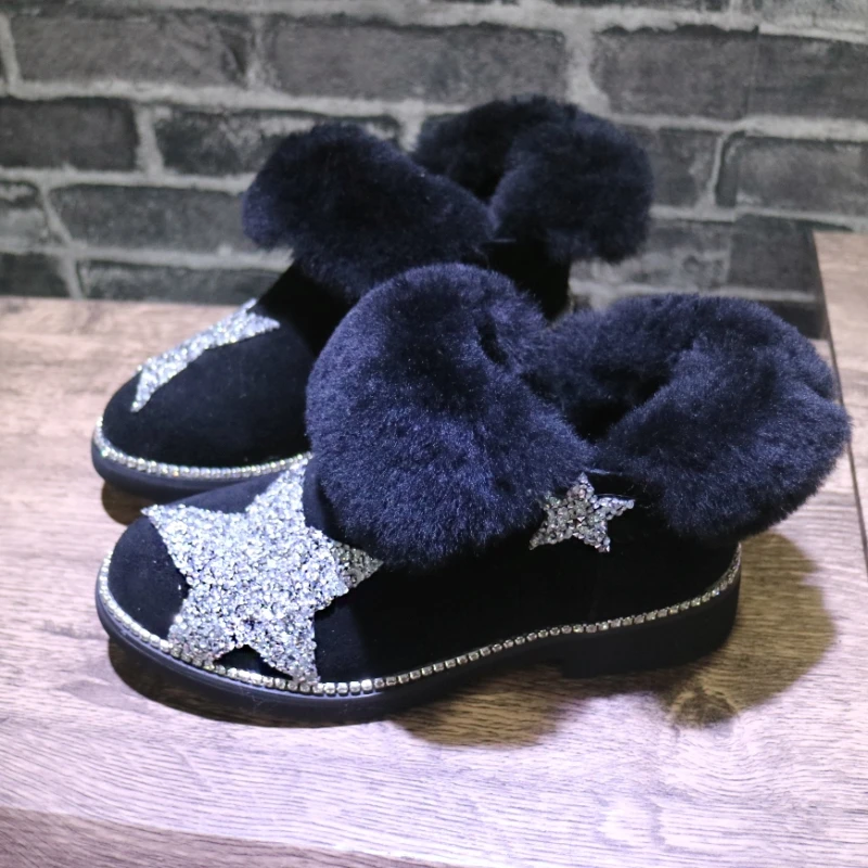 2021 explosion models creative handmade DIY snow boots fur cake thick bottom cotton shoes rhinestone | Обувь