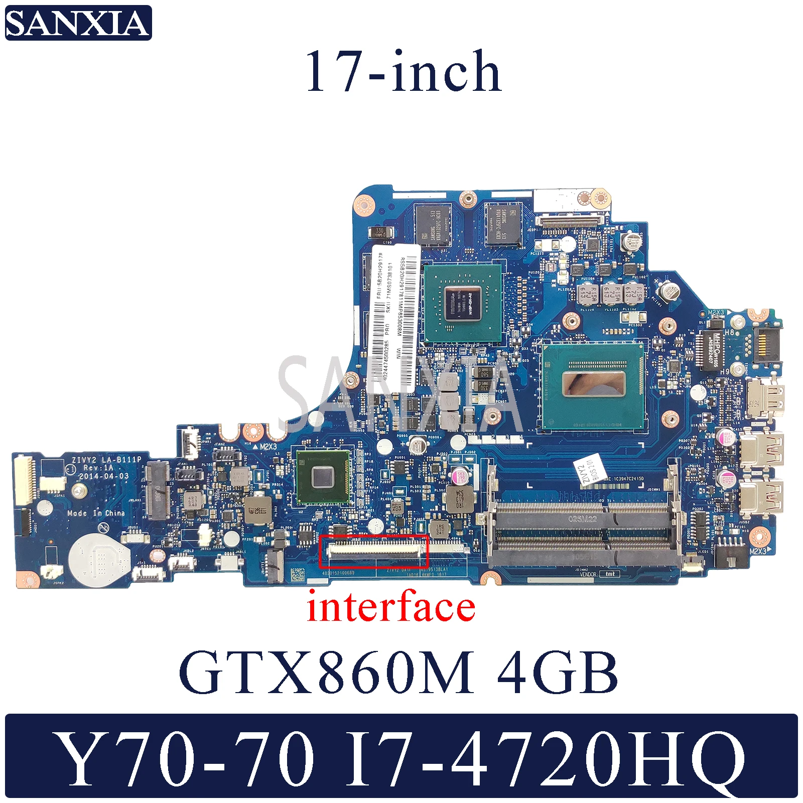Kefu LA-B111P ноутбук материнская плата для Lenovo Y70-70 17-дюймовый оригинальная материнская плата I7-4720HQ/4710HQ GTX860M-4GB