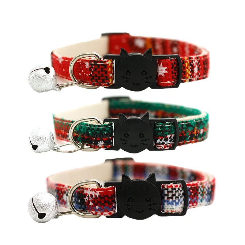 

Cute Pet Neck Strap Christmas Dog Cat Collar 1PC Nylon Cloth Multicolor Christmas Stripe Adjustable Pet Neck Ring With Bell