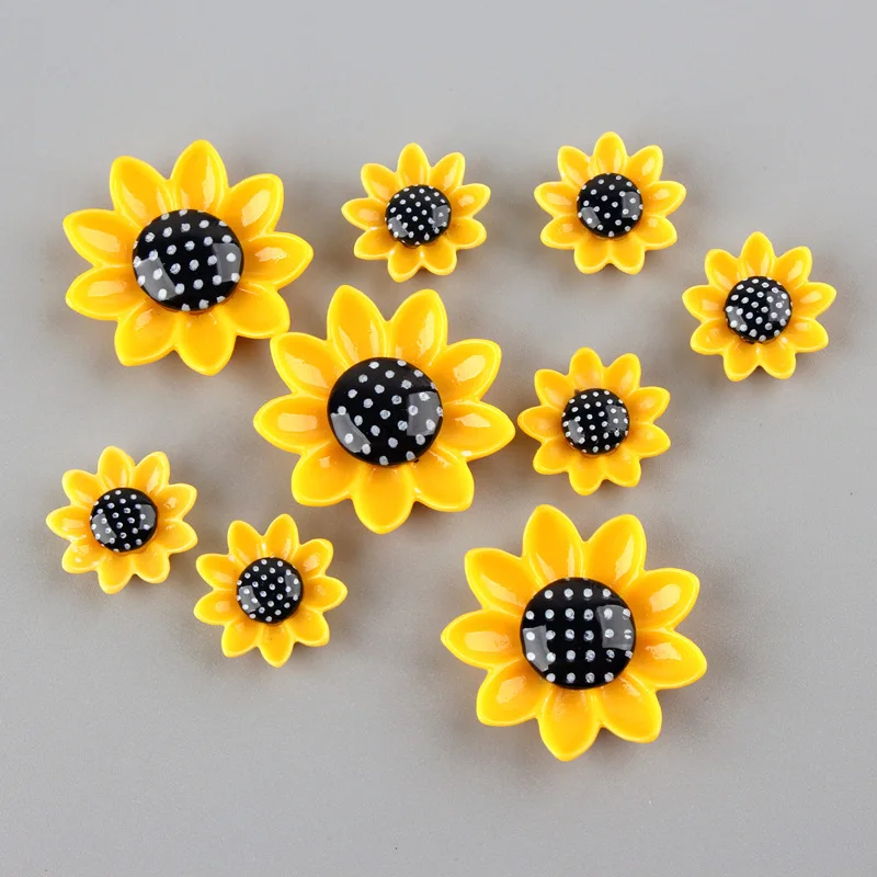 

Kawaii Sunflower Resin Cabochons 20pcs 15mm 26mm Floral Embellishments Scrapbooking Girls Hair Bow Center Clip Headband DIY