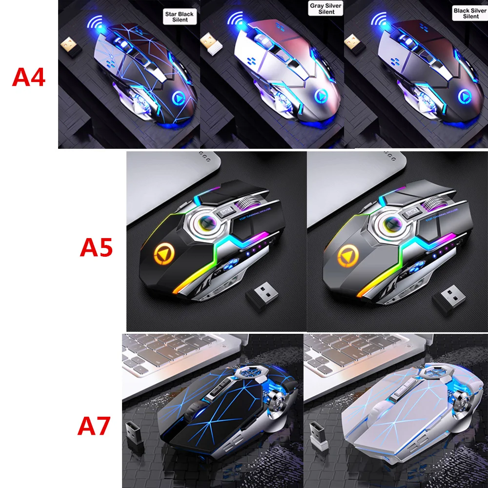

Wireless Mouse Rechargeable Silent Gaming Mouse 1600 DPI LED Backlit 2.4G 7 Keys Computer Mouse For Laptop PC Gamer