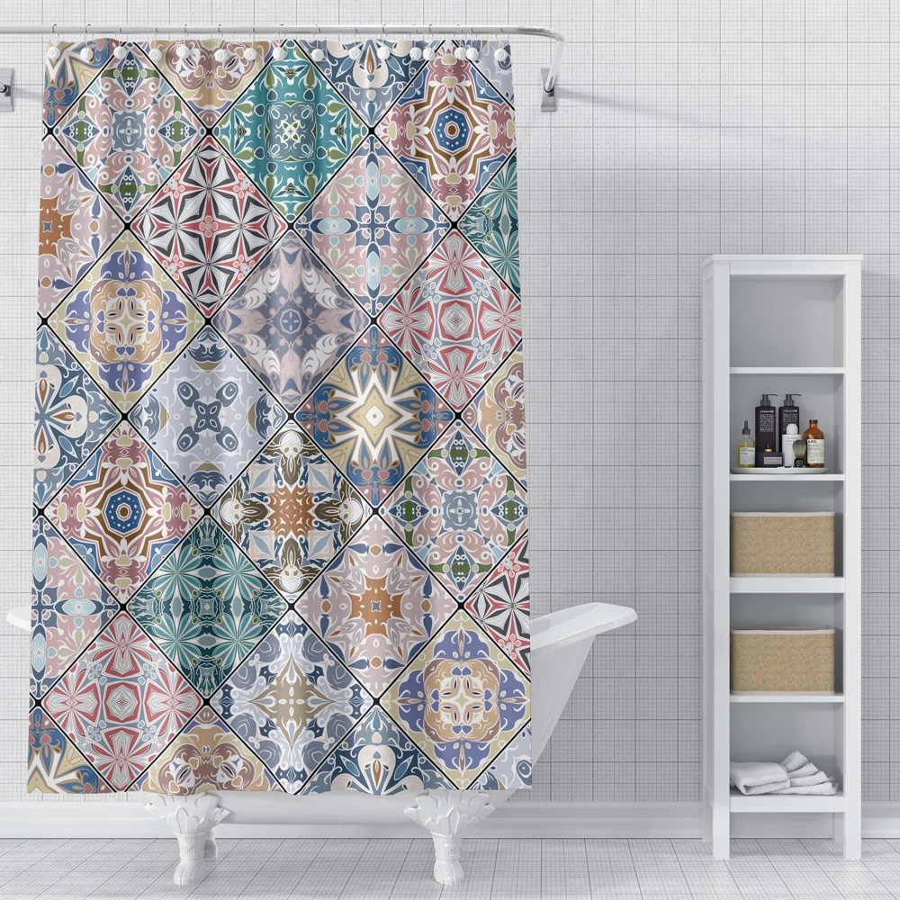 bohemian shower curtain mandala printed fabric bathtub screen waterproof polyester decor bathroom curtain with hooks 180x180cm free global shipping