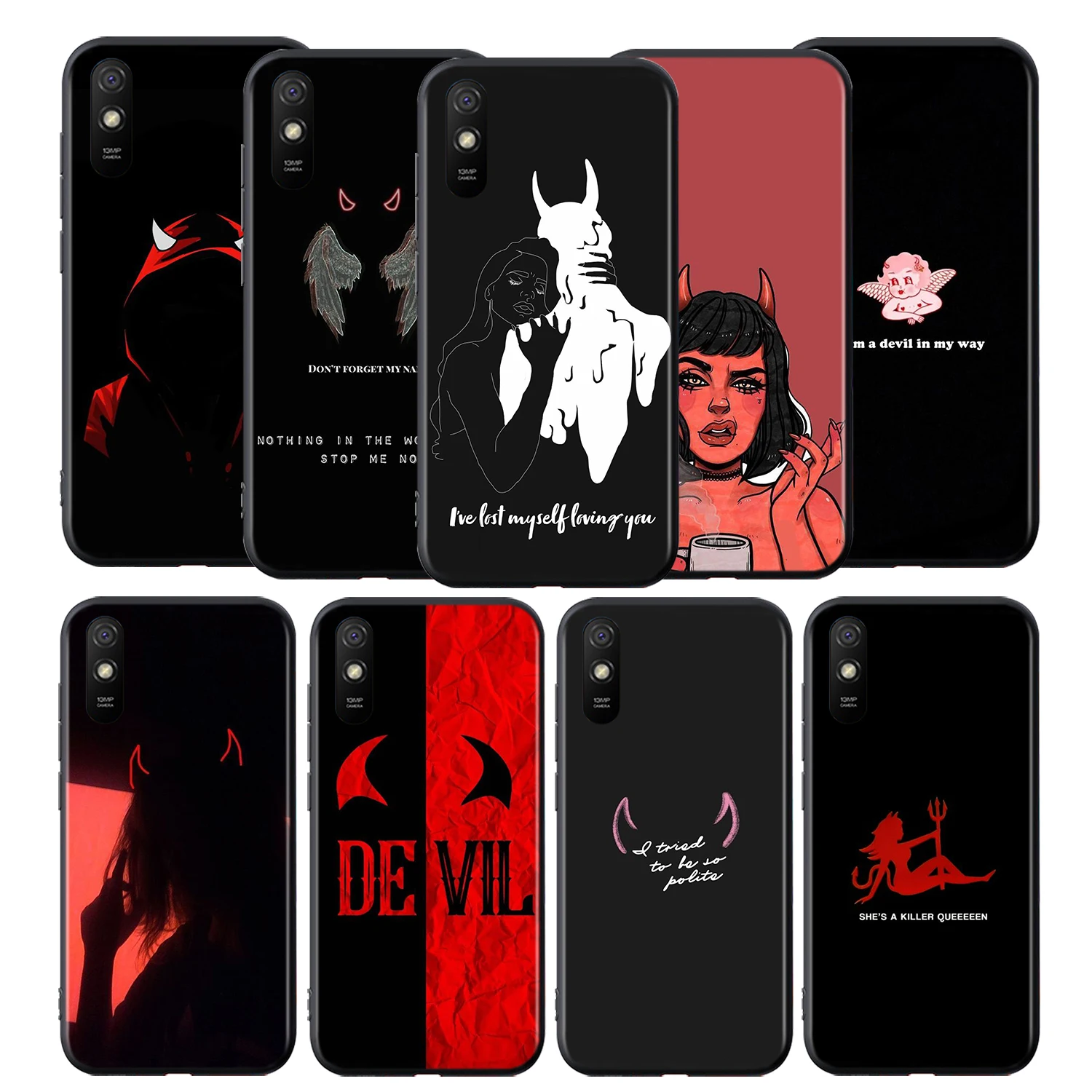 

Little Devil Horns Silicone Cover For Xiaomi Redmi 9 9T 9C 8 7 6 Pro 9AT 9A 8A 7A 6A S2 5 5A 4X Plus Phone Case