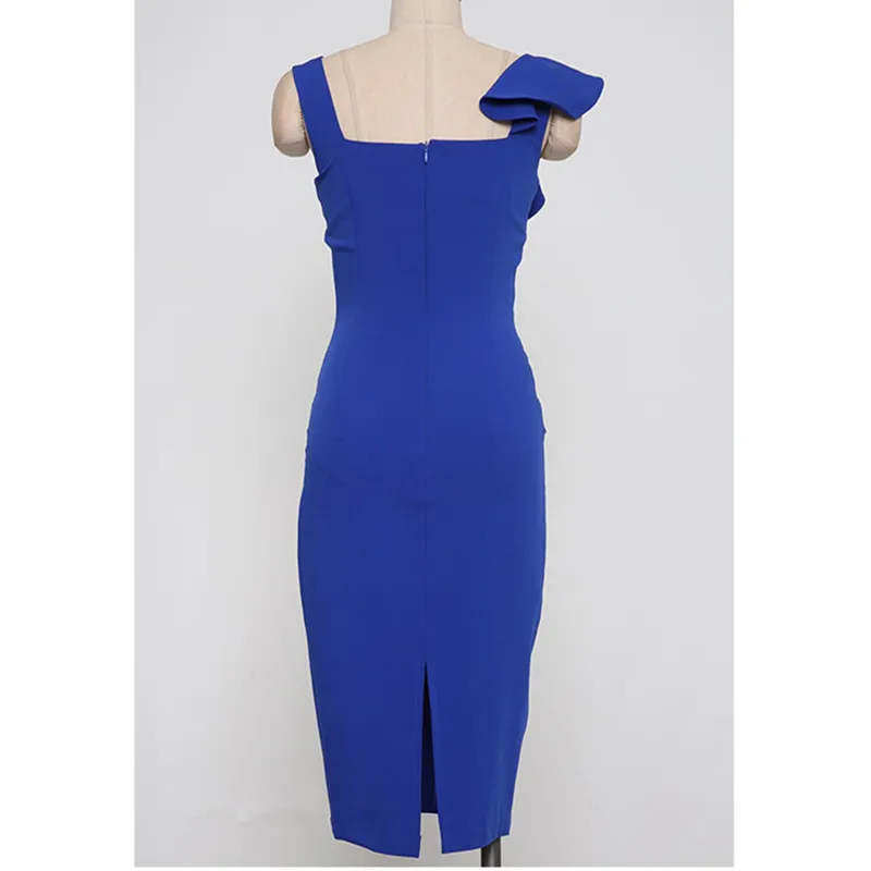 Женское вечернее платье без рукавов Элегантное синее облегающее с V образным