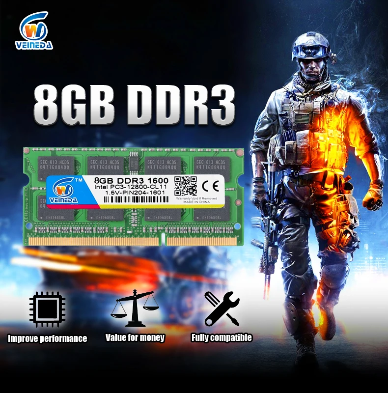 VEINEDA DDR3 4 ГБ 8 ГБ 1600NHz PC3-12800 оперативная Память So-dimm совместима с ddr3 1333 PC3-10600 ddr 3 204pin 1,5 V для ноутбуков AMD Intel