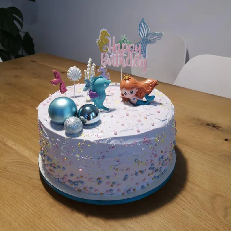 

Mermaid Party Cake Topper Girl Birthday Party Supplies Plate Cup Balloons Mermaid Ocean Sea Banner Garland Baby Shower Girl