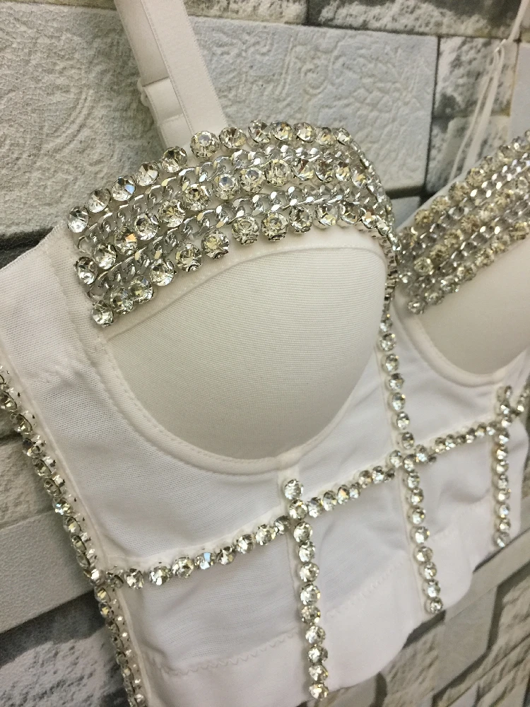 Sexy Tube Top New Summer Beads Lady Mesh Jewel Diamond Chain Breath Push Up Halter Top Women's Bustier Bra Cropped Tops