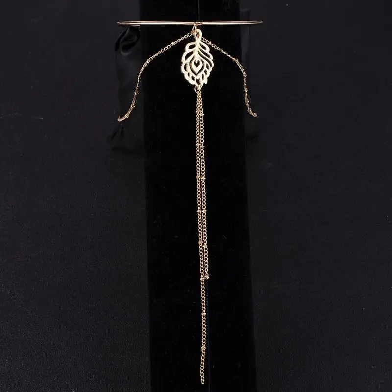 Богемные браслеты-манжеты в форме листа для женщин золотой браслет с подвесками