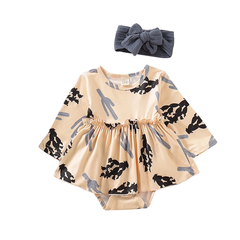 Новый осенний комбинезон для новорожденных девочек с растительным принтом