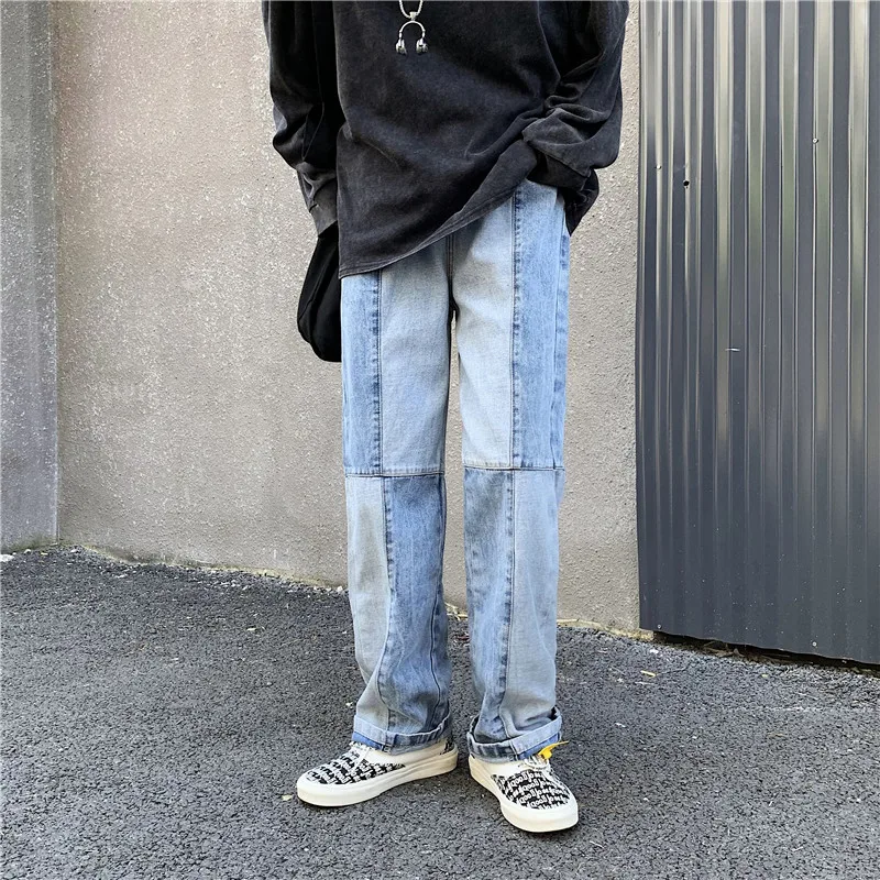 Korean Style Straight Jeans Fashion Men's Denim Wide-leg Pants 2023 Spring Autumn Streetwear Denim Cargo Pant Harajuku Male