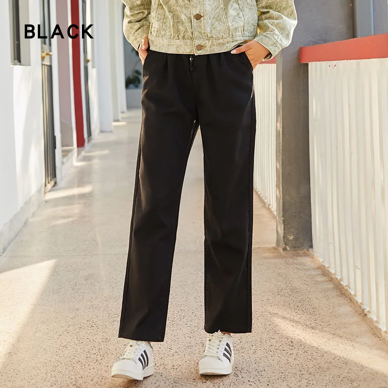 Женские повседневные брюки LEIJIJEANS, прямые брюки с поясом на резинке и высокой посадкой цвета хаки, модель 9107 большого размера на осень - Цвет: black 9107