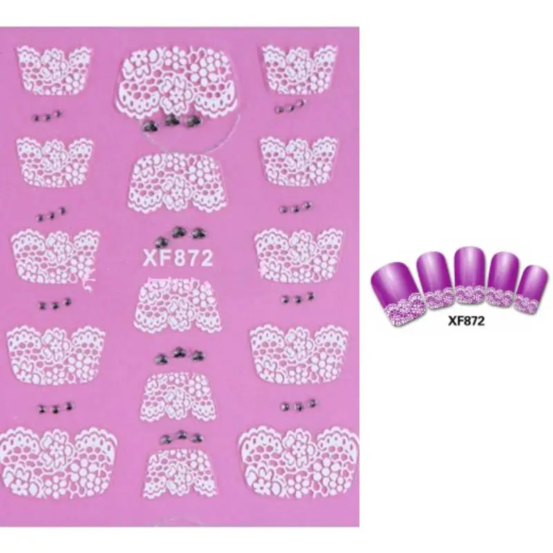 10 Stickers per Sheet 3D Nail Art Stickers Rhinestone French Style White Silver Flowers Rhinestone For Nails Tips Beauty