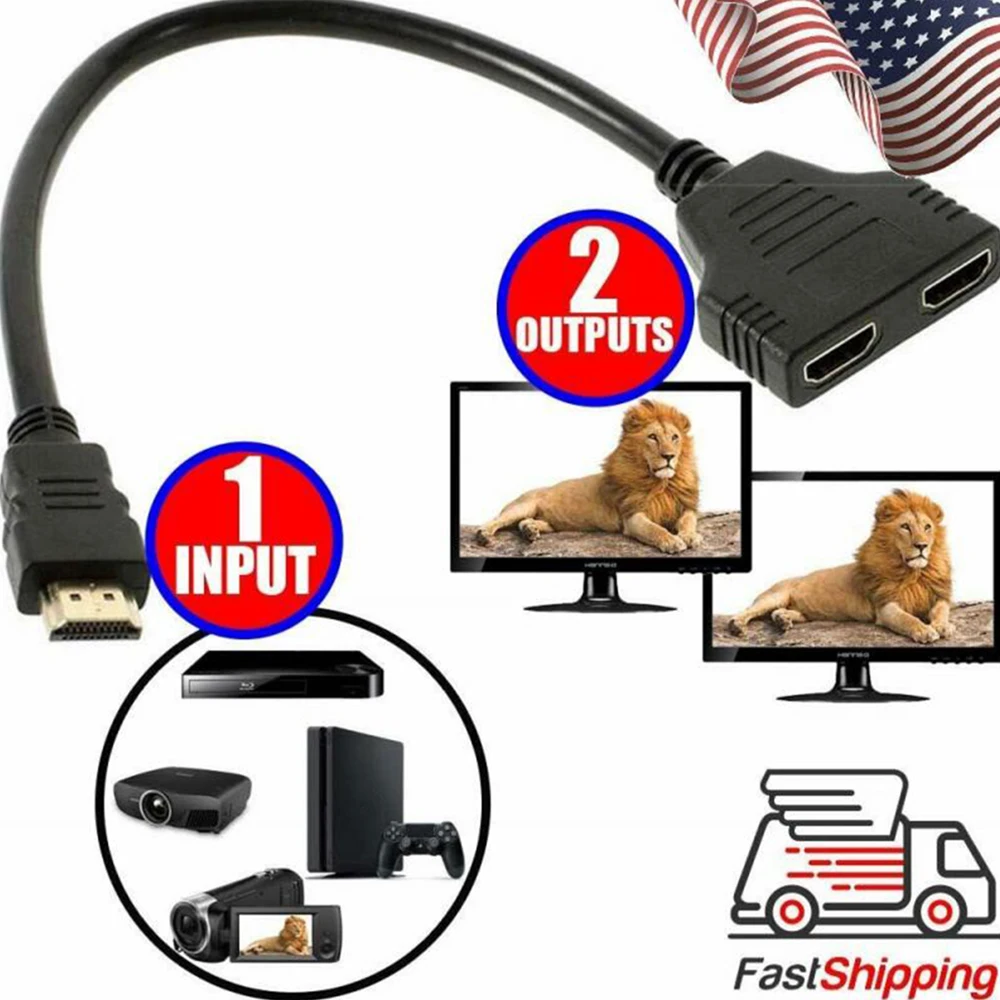 Адаптер для телевизора HD с двумя портами штекер гнездо Разделенный экран Кабель