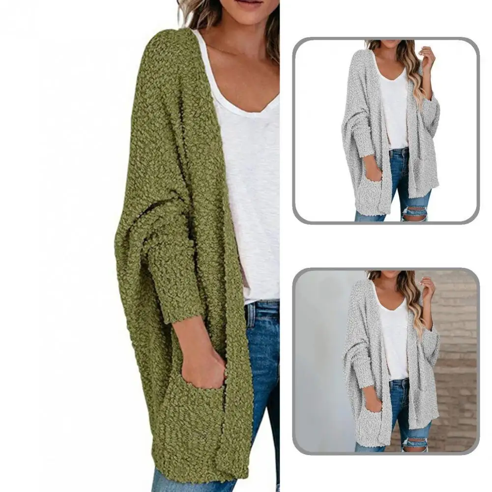 

Модный Свободный кардиган холодной устойчивости с длинными рукавами «летучая мышь», простой Однотонный свитер средней длины для повседнев...