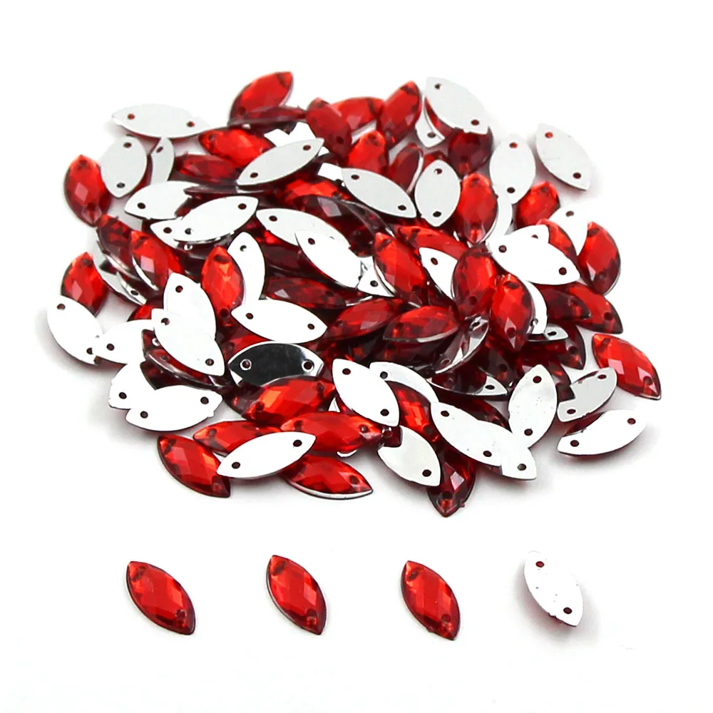 Стразы из смолы конский глаз 100 шт. 7х15 мм красные/Хрустальные Аппликации страз