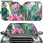 Автомобильный отражатель для лобового стекла INSTANTARTS, универсальный защитный козырек от солнца, с мультяшным цветочным рисунком кактуса для внедорожника