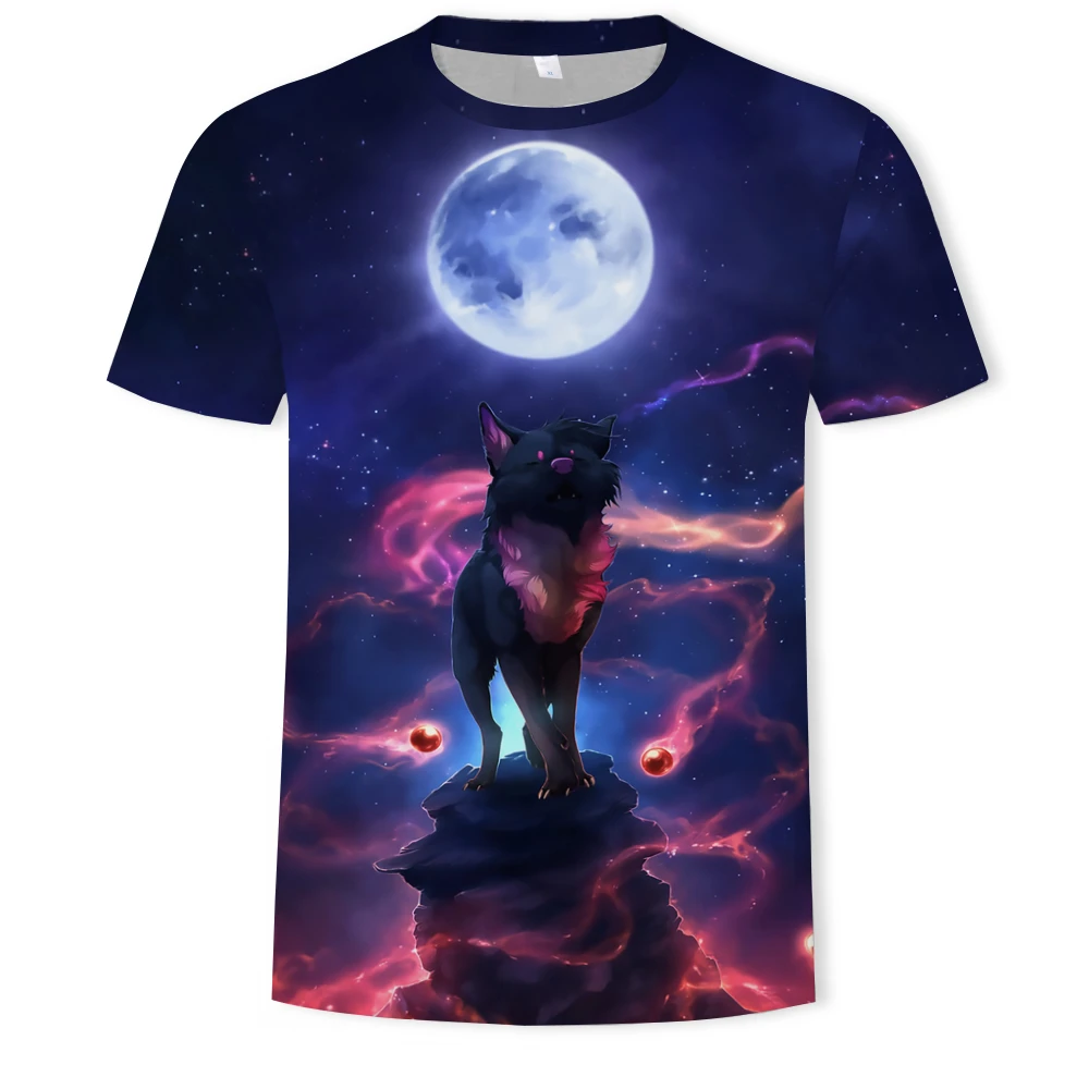 

3D printing men and women all-match casual summer T-shirt animal wolf large size net red loose O-neck short-sleeved trend