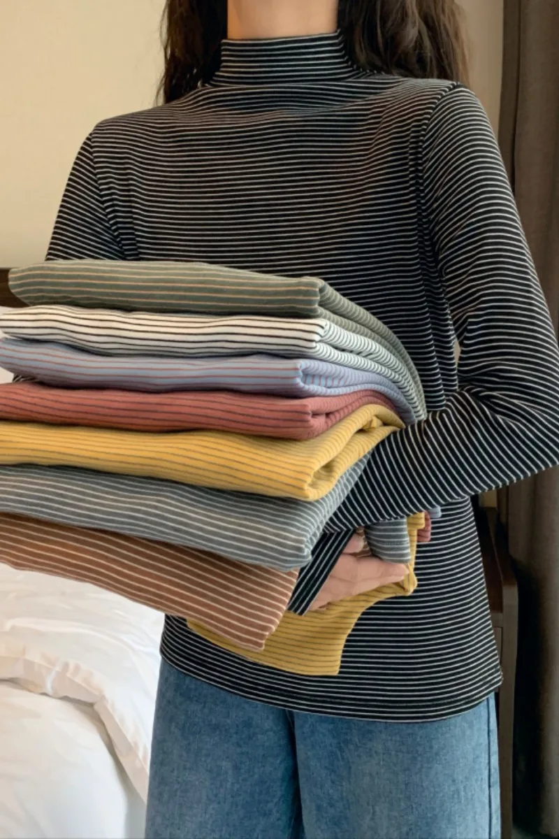 Женская бархатная футболка в полоску с длинным рукавом|Футболки| |