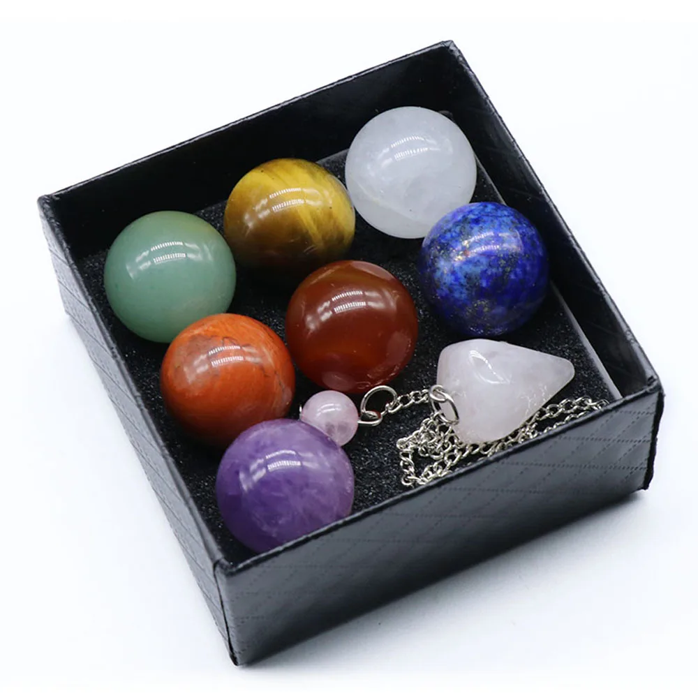 

8PCS Natural Stones Crystal Quartz Amethyst Mineral Specimen Seven Chakras Pendulum Healing Home Decoration Christmas Gift Box