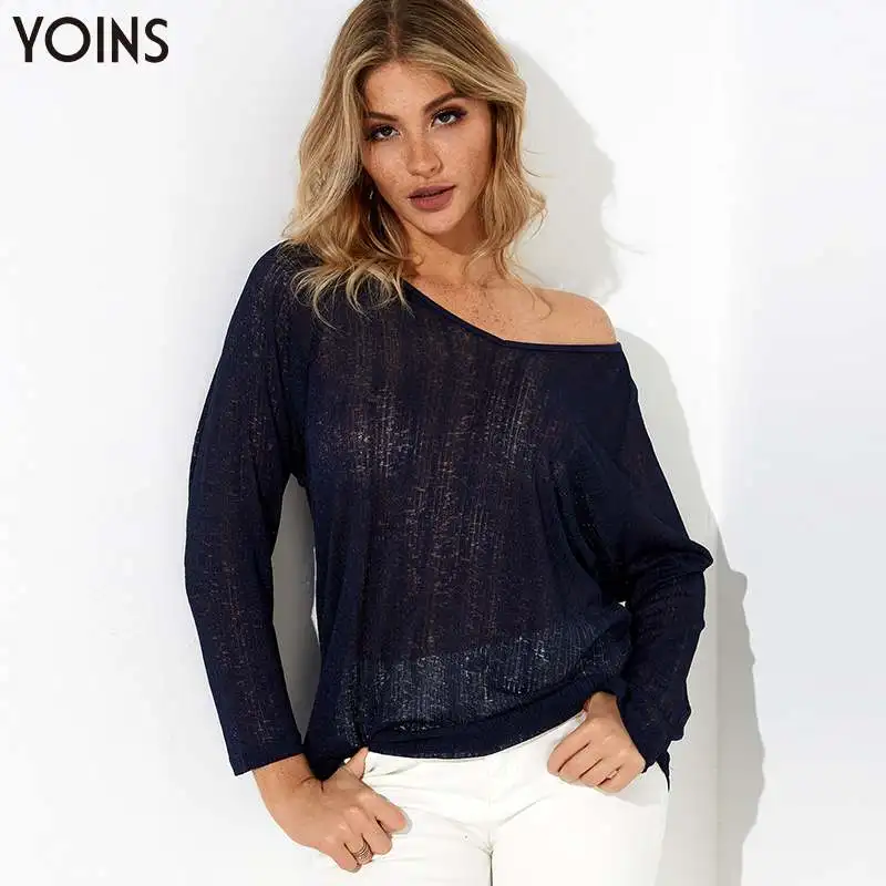 YOINS 2020 весна осень зима блузки и рубашки v образный вырез на одно плечо Длинный