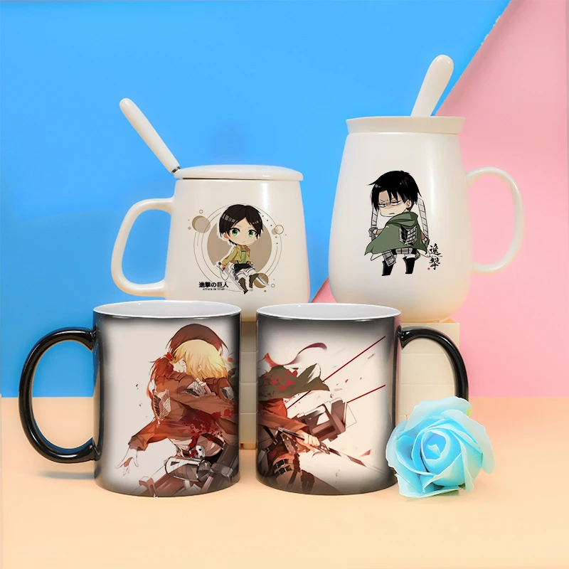 

Кружка Эрена джейгер из атаки на титанов, чашка Леви, Микаса, Аккермана, аниме мультяшный керамический меняющий Цвет Кофейный стакан для вод...