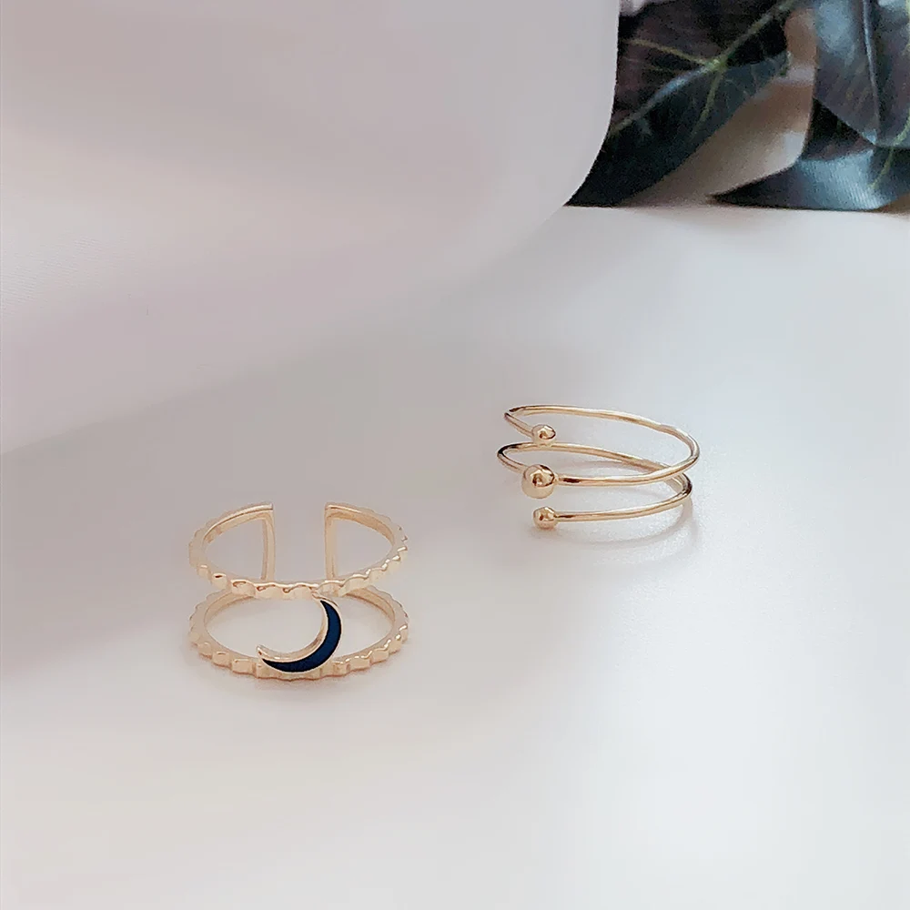 S925 стерлингового серебра Луна Кольцо Простой Личность позолоченные 18К Золотое