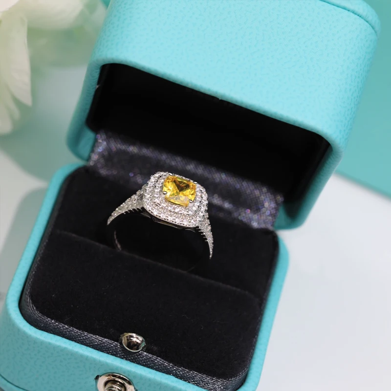 

Yellow diamond ring wedding diamond ring S925 Sterling Silver Seiko version with logo temperament elegant art