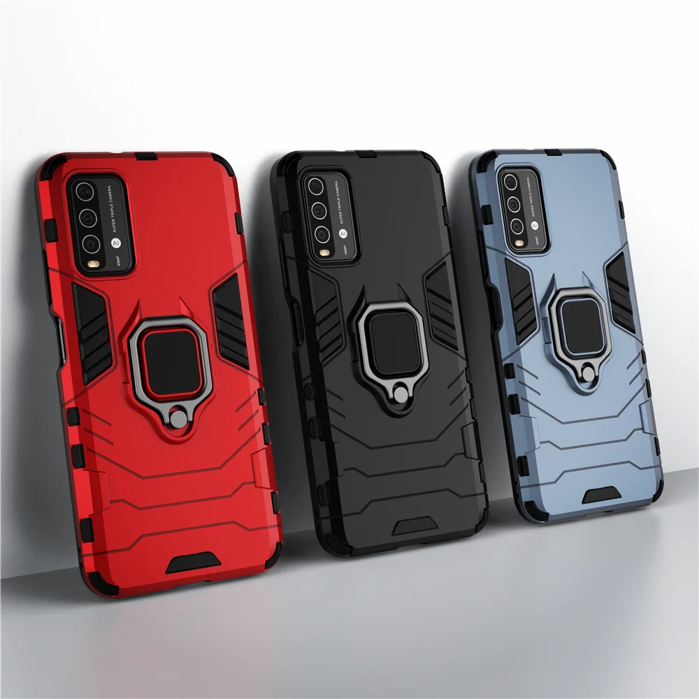 Противоударный армированный чехол для Xiaomi Redmi 9T подставка с кольцом держателем