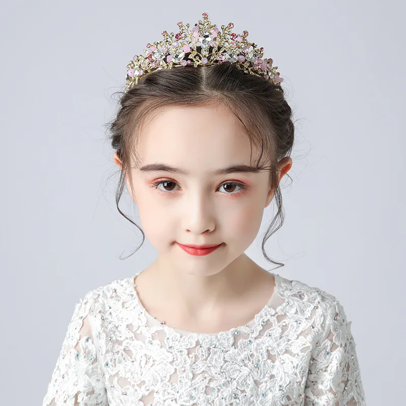 

TB020 Delicate Flower Girl Headpiece Shiny Alloy Crystal Rhinestone Pearls Princess Crown Wedding Perform Costume Pageant Tiara