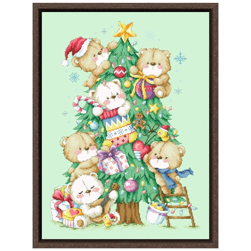 

Dreampattern Tree bear Christmas Cross-stitch embroidery set X-mas design 18ct 14ct 11ct light green canvas embroider DIY