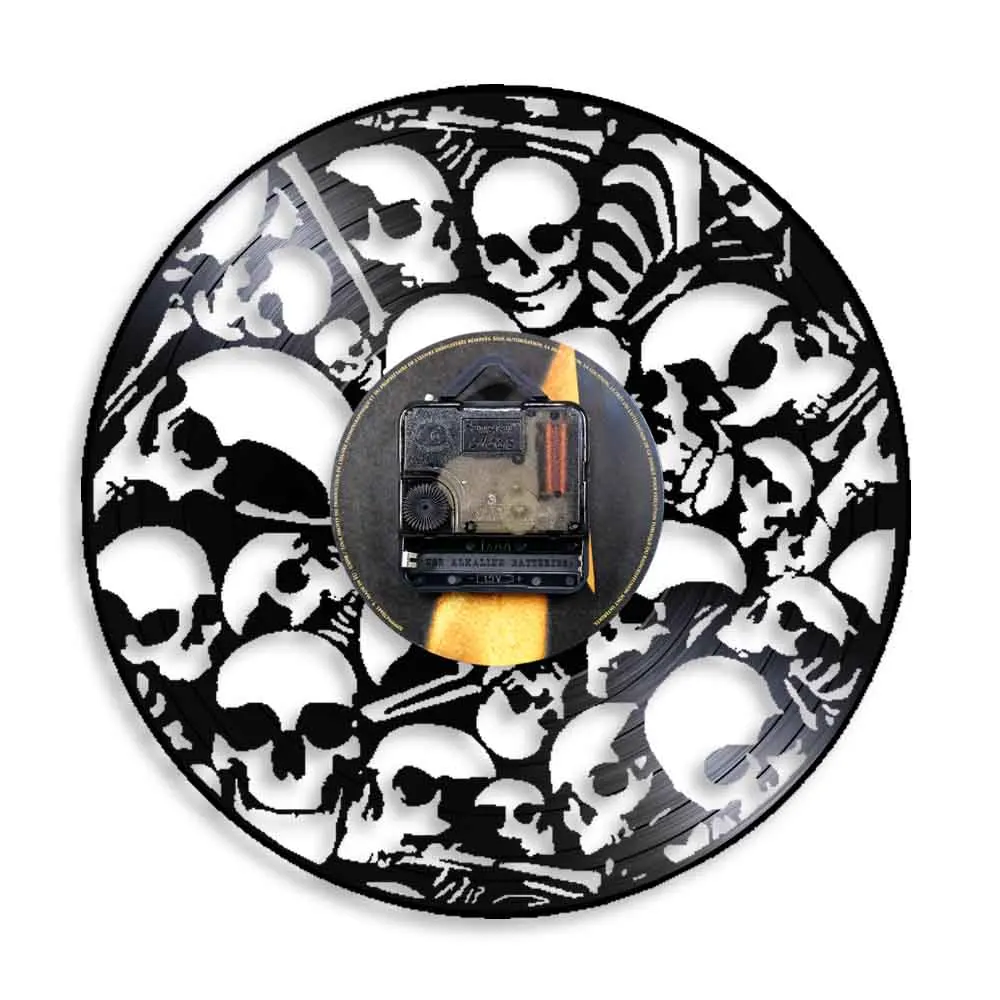 Настенные часы Мертвые скелетные головы виниловые для записи в винтажном стиле