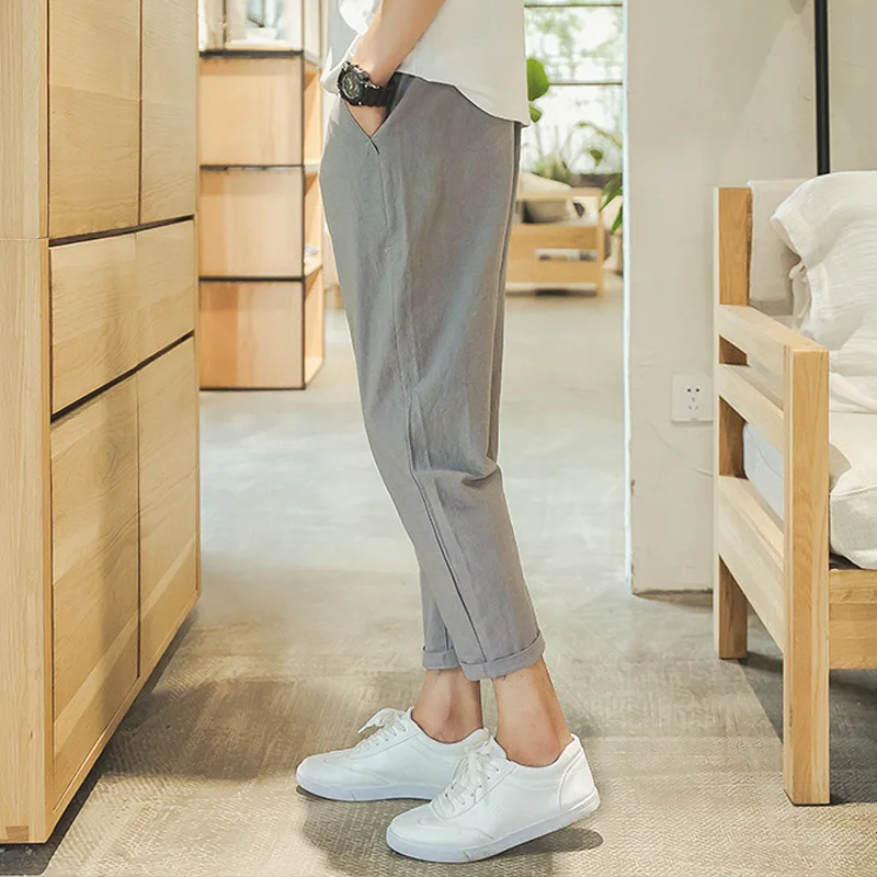 Льняные брюки 2020 летние мужские повседневные осенние льняные с эластичным