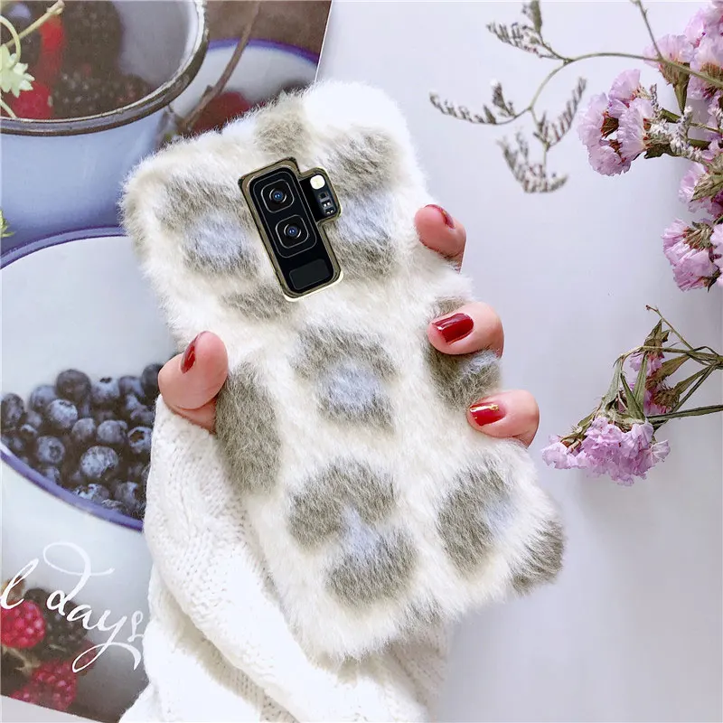 Теплый плюшевый силиконовый чехол для Galaxy Note 8 9 из кроличьего пушистого меха