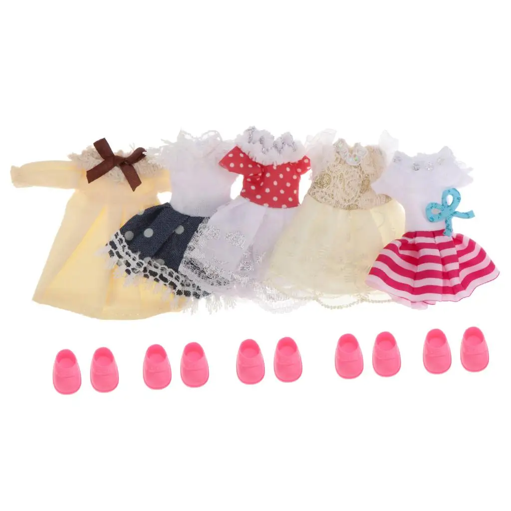 

5 Sets 6" Girl Doll Dress Clothes Shoes Suit 1/12 Doll Casual Accessory