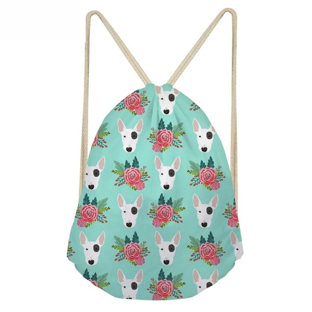 

Bull Terrier Flower Pattern Drawstring Bag for School Girls Women Softback Funny BackPack Bag Mochila Feminina Bags