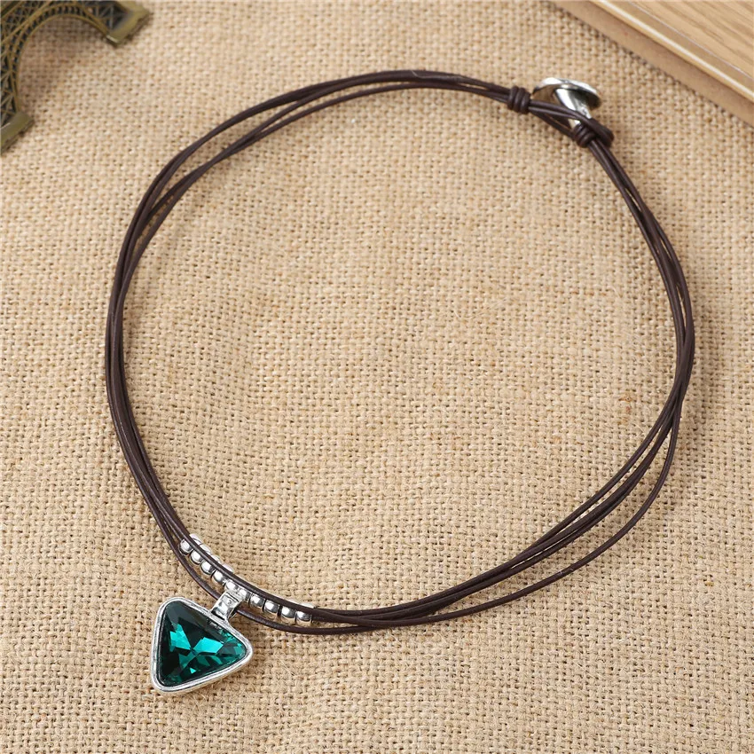 

Sandrine 2021 Trendy Genuine Leather Fashion Necklace Women's Elegant Women Lady Chokers Triangle Pendant Christmas Gift Party