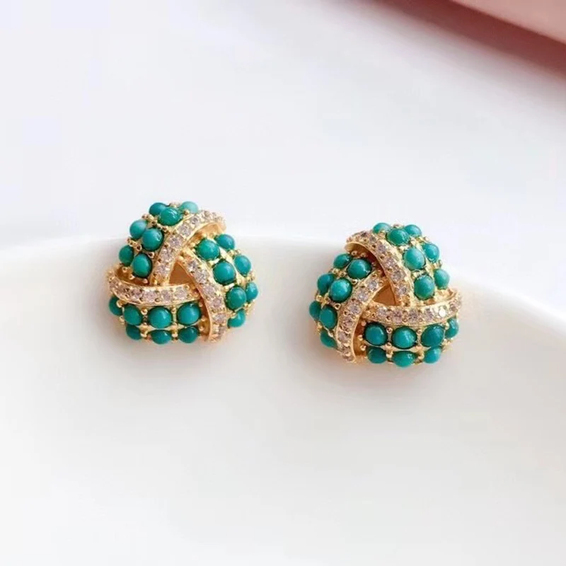 Женские серьги гвоздики из серебра 100% пробы с натуральным бирюзовым