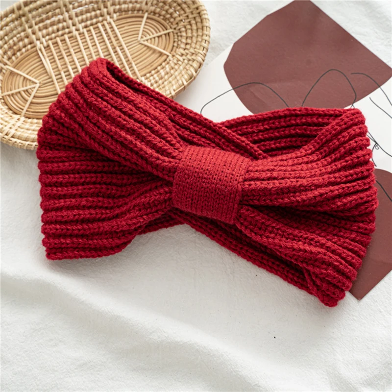 Мягкая шерстяная плетеная повязка с бантом вязаная для волос женские теплые