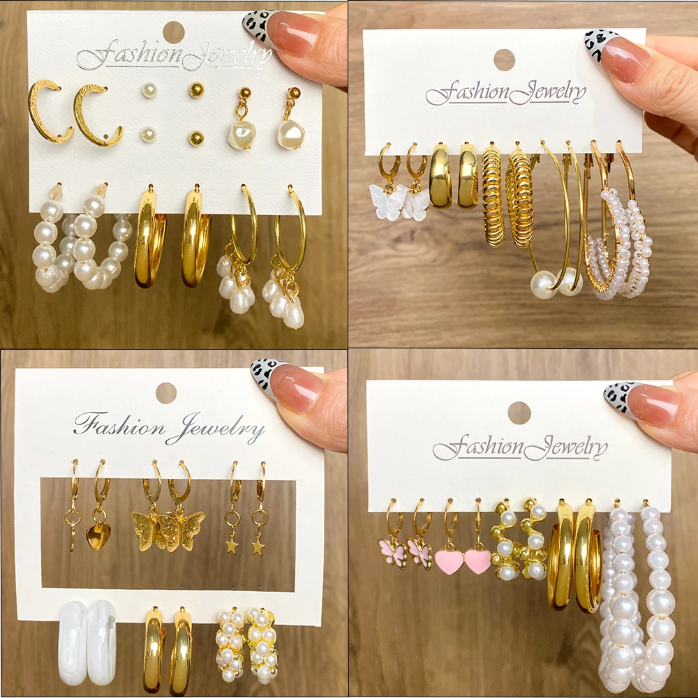 

IPARAM Fashion Women's Pearl Hoop Earrings for Women Geometirc Gold Circle Earring 2021 Trend Jewelry Gift Accessories