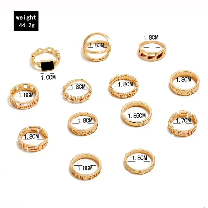 Модные перстни в стиле панк 13 шт./компл. золотые геометрические кольца форме букв