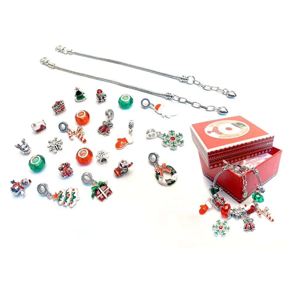 

Christmas Advent Calendar DIY Charm Bracelet Making Kit Snowflake Crutch Christmas Countdown Calendar Jewelry Gift Set For Girls