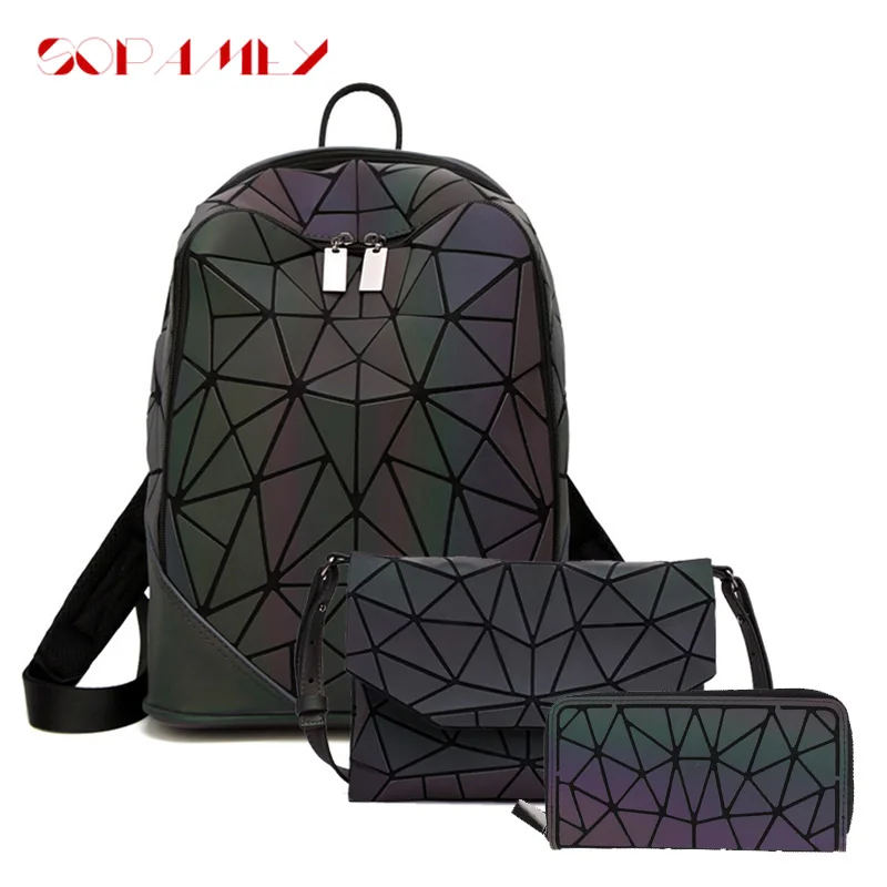 

Women Backpack 3pcs Set Luminous BackPacks School Holographic Ladies Backpacks For Teenage Girl Backpack Envelope Shoulder Bag