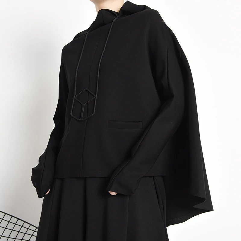 

[EAM] Loose Fit Black Irregular Sweatshirt New Turtleneck Long Sleeve Women Big Size Fashion Tide Spring Autumn 2021 1Z34501