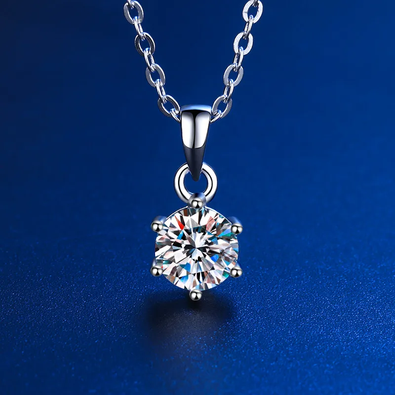 

1CT Moissanite Pendant 6.5MM VVS Lab Diamond Necklace with Certificate for Women Wedding Party Gift Real 925 Sterling Silver