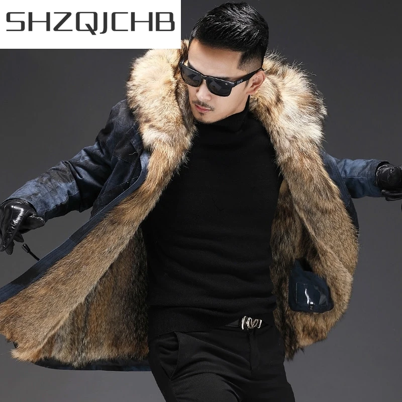 JCHB 2021 Натуральная мужская куртка зимнее меховое пальто с капюшоном подкладка из