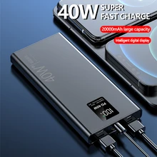 40w Super Fast Charging Large Capacity 20000 mAh Power Bank Two-way Fast Charging Digital Display External Battery QC3.0