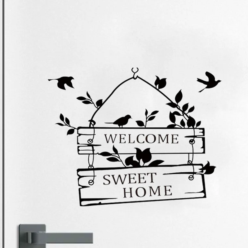 

Welcome Sweet Home Little Tree Sign Bedroom Doors Vinyl Sticker Plane Wall Sticker Black Single-piece Package Modern 3512