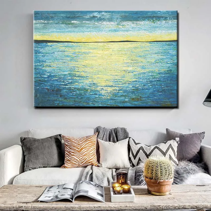 

Hand Painted Abstract Impasto Blue Seascape Wall Picture Canvas Oil Painting Living Room Home Wall Art Decoration Drop Shipping